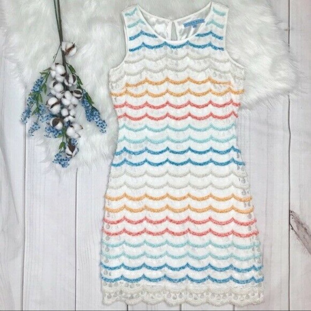 Antonio Melani Rainbow Scalloped Fringe Lace Dress